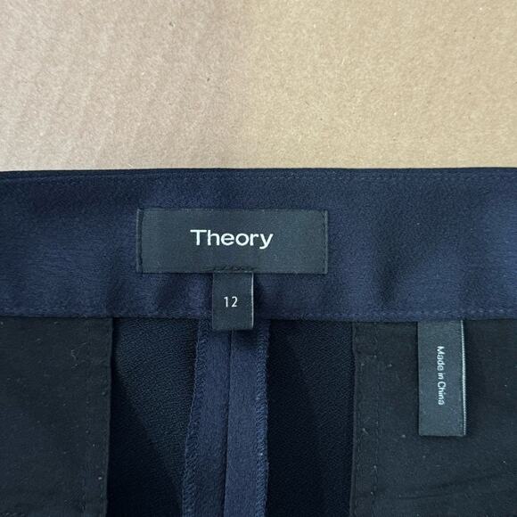 Theory Satin Classic Career Straight Leg Mid Rise Trouser Pants Mavy - Picture 7 of 14